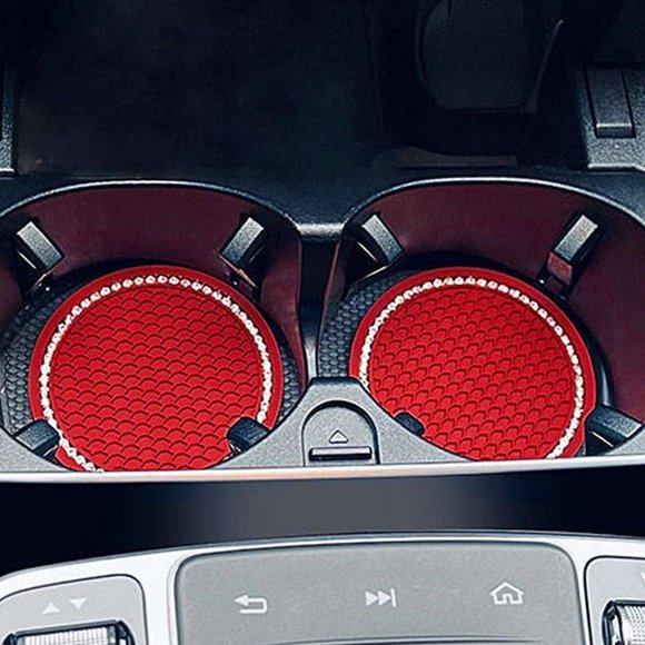 2 Auto Silicone Coasters Red Hand Inset Crystals Honeycomb Design (NWT) - Picture 2 of 6